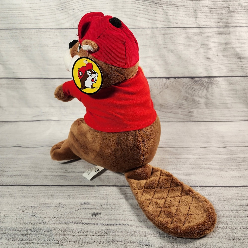 Buc-ee's Mascot Plush Beaver 10 inch Stuffed Animal Red Shirt Corduroy Hat NWT - Picture 3 of 6